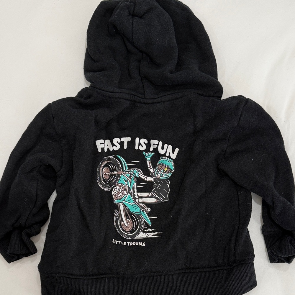 Kids Black Hoodie with Teal Motorcycle Patch - Picture 3 of 3